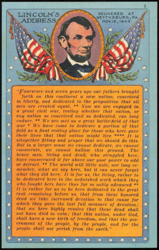 Lincoln's Gettysburg Address with Portrait and Flags Pennsylvania