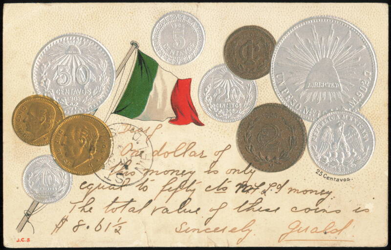 Mexican Coins and Flag with Currency Exchange Message