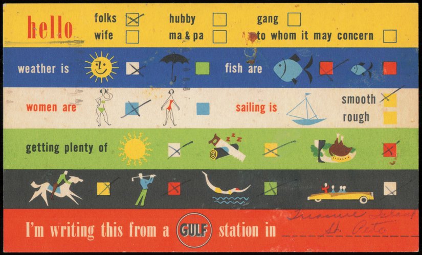 Gulf Oil Check-the-Box Greeting from Gulf Station Treasure Island Florida