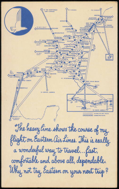 Eastern Air Lines Route Map, Great Silver Fleet Airline Advertising