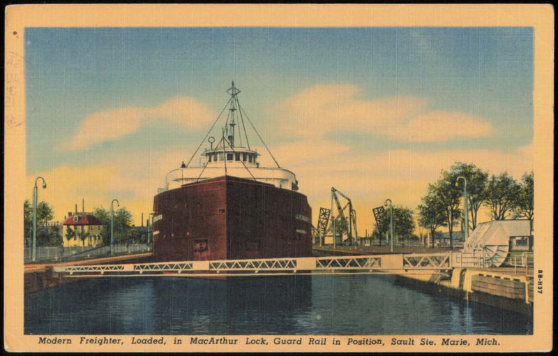 Modern Freighter Loaded in MacArthur Lock Sault Ste. Marie Michigan