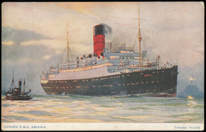 Cunard R.M.S. Ascania Ocean Liner, 14,000 Tons C. E. Turner