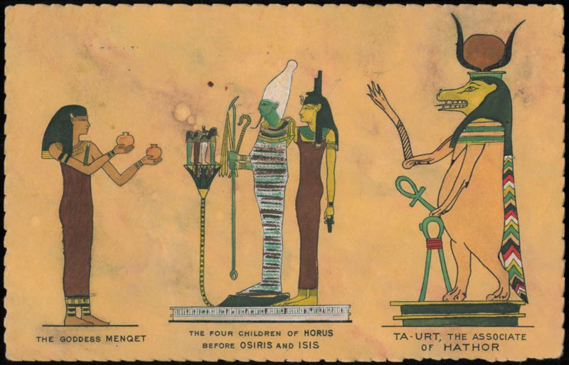 Menqet, Osiris, Isis, and Ta-urt Egyptian Deities Africa