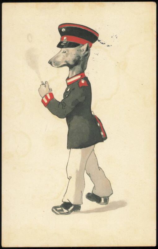 Anthropomorphic Dog in German Military Uniform Smoking
