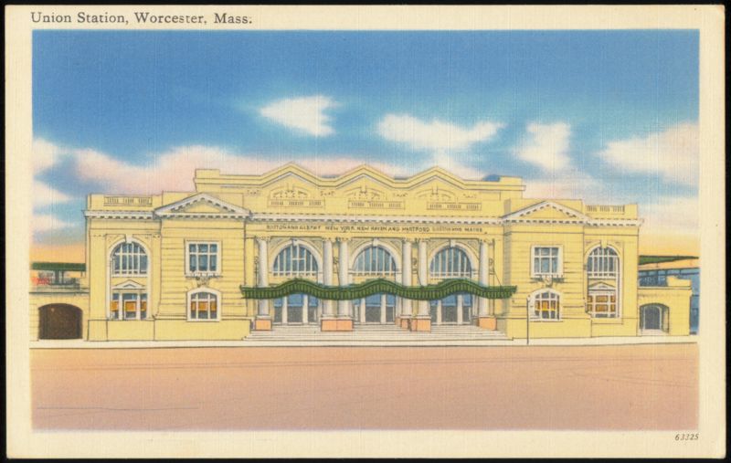 Union Station with Railroad Company Names Worcester Massachusetts
