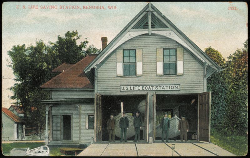 U.S. Life Saving Station with Crew and Lifeboats Kenosha Wisconsin