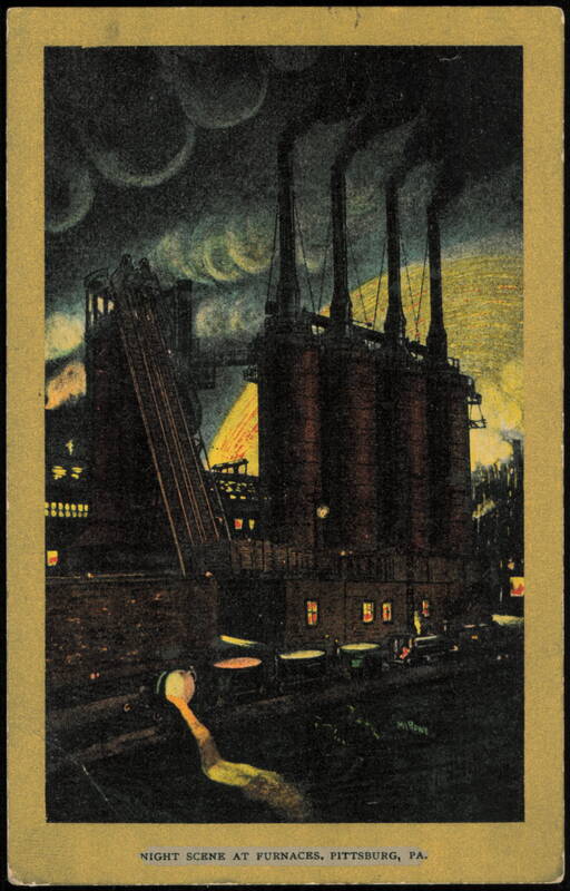 Night Scene at Furnaces with Molten Metal Pouring Pittsburgh Pennsylvania
