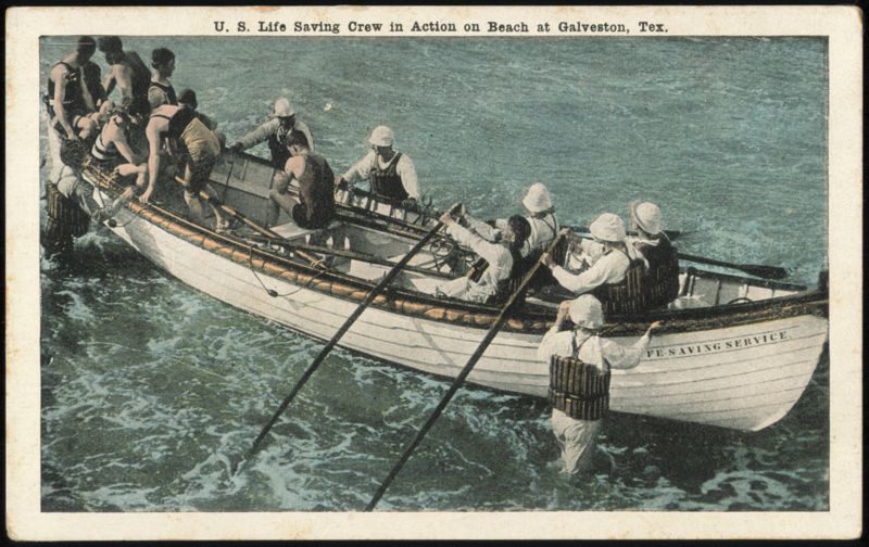 U.S. Life Saving Crew in Action on Beach Galveston Texas