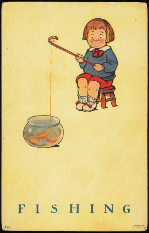 Fishing - Child with Cane Pole and Goldfish Bowl, No. 123