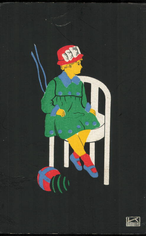 Girl in Green Dress and Red Hat on White Chair Hilde Kallenbach