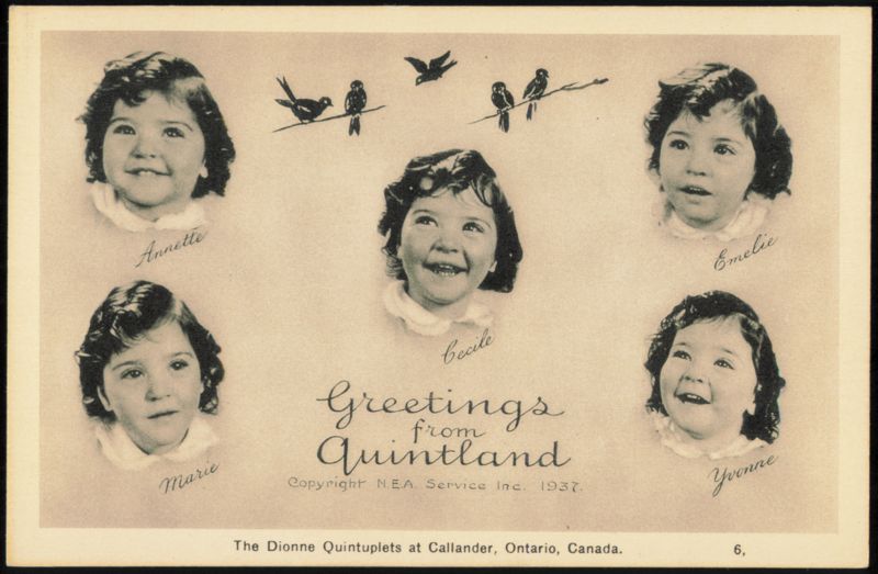 Dionne Quintuplets, Greetings from Quintland, 1937 Callander Canada