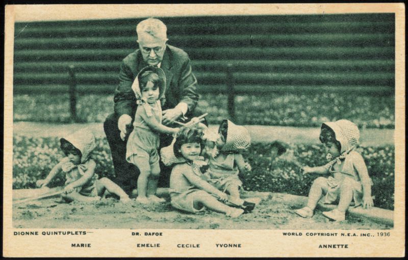 Dionne Quintuplets with Dr. Dafoe in Sandbox, 1936 Callander Canada