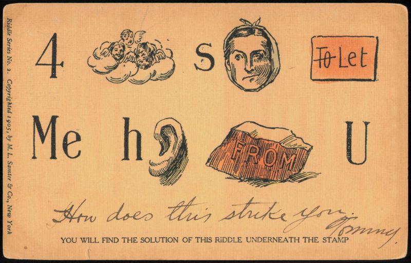 For Angels' Sake Let Me Hear From You Rebus Riddle