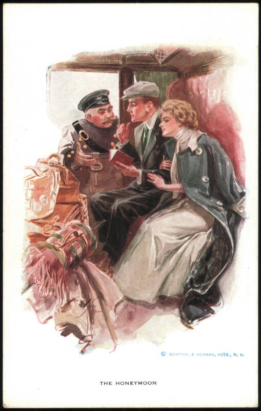 The Honeymoon Couple in Train Compartment with Conductor