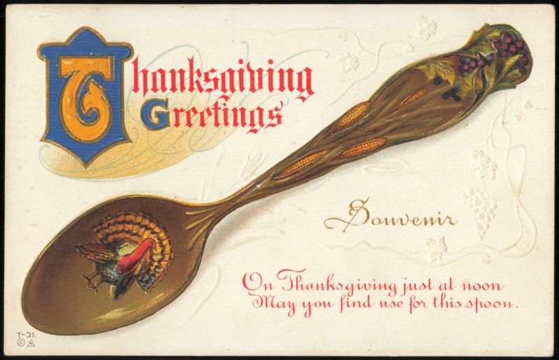 Thanksgiving Greetings Souvenir Spoon with Turkey & Corn