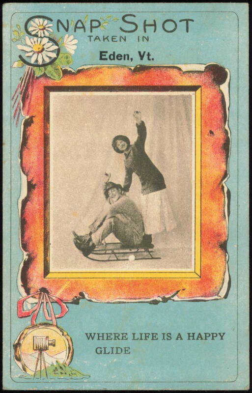 Couple Sledding, 'Where Life is a Happy Glide' Eden Vermont