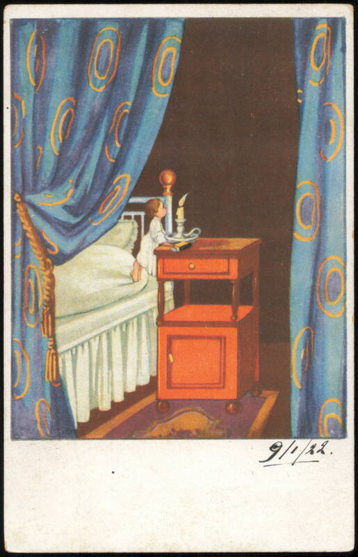 Child Blowing Out Candle at Bedtime Illustration Children