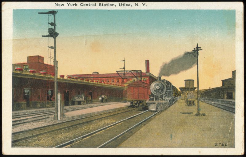 New York Central Station with Steam Locomotive Utica
