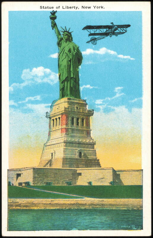 Statue of Liberty with Biplane over New York Bay New York City
