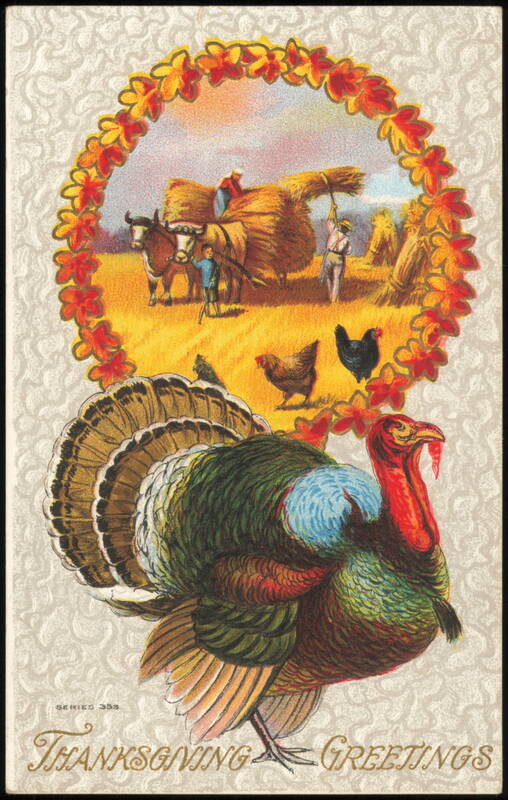 Thanksgiving Greetings, Turkey and Harvest Scene Turkeys