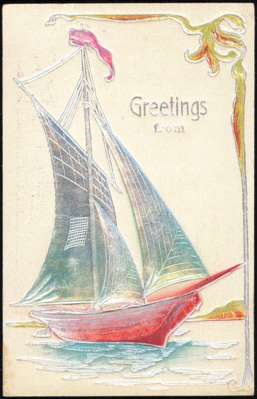 Embossed Sailboat with Silver Accents Greetings from