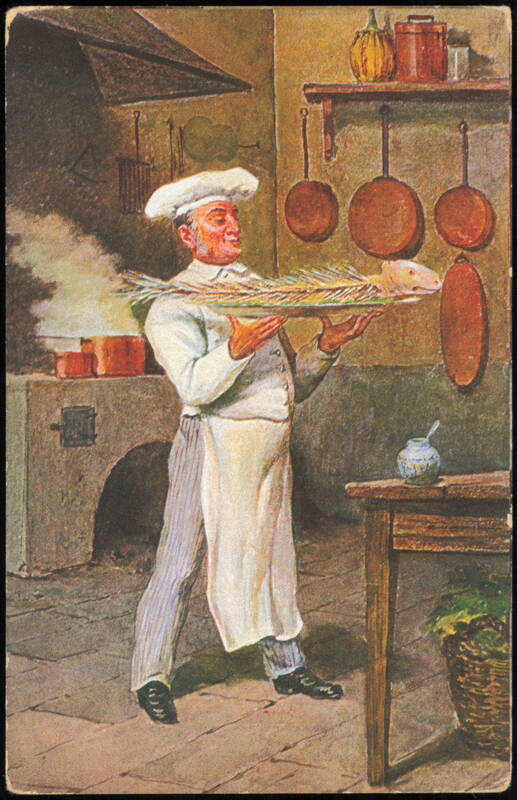 Chef Presenting Large Cooked Fish in Rustic Kitchen