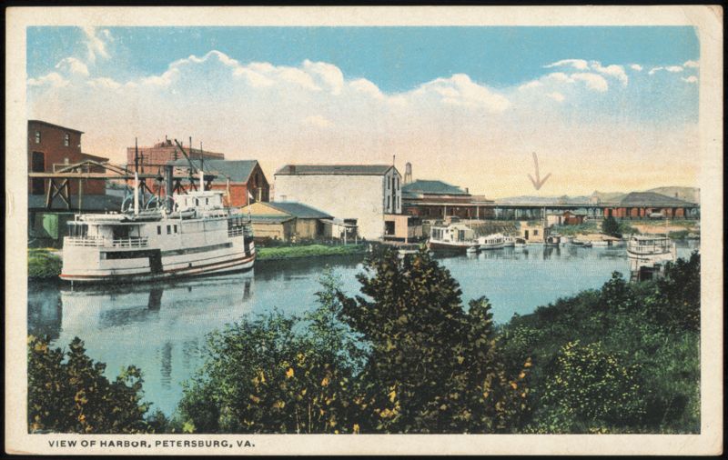 View of Harbor with Steamboat and Industrial Buildings Petersburg Virginia