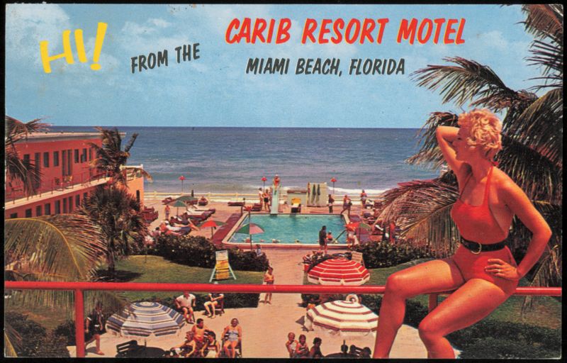 Carib Resort Motel Pool and Ocean View at 189th St. Miami Beach Florida