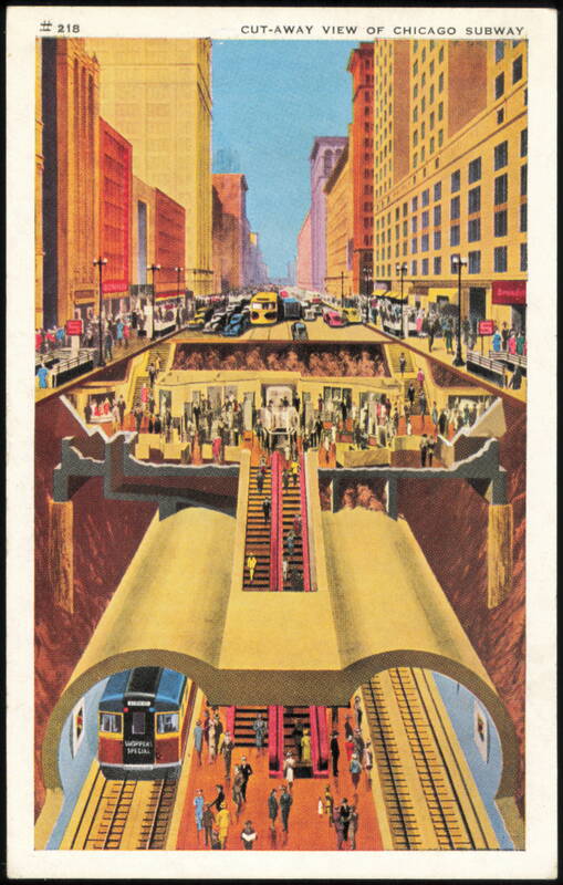 Cut-Away View of Chicago Subway Central Business District Illinois