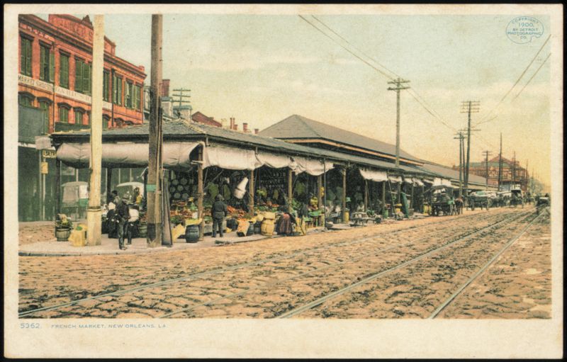 French Market Street Scene with Streetcar Tracks New Orleans Louisiana
