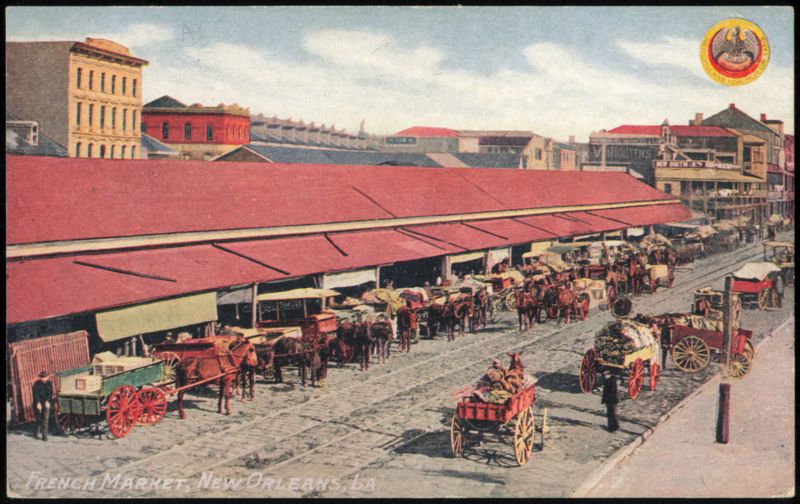 French Market with Horse-Drawn Wagons and Carts New Orleans Louisiana