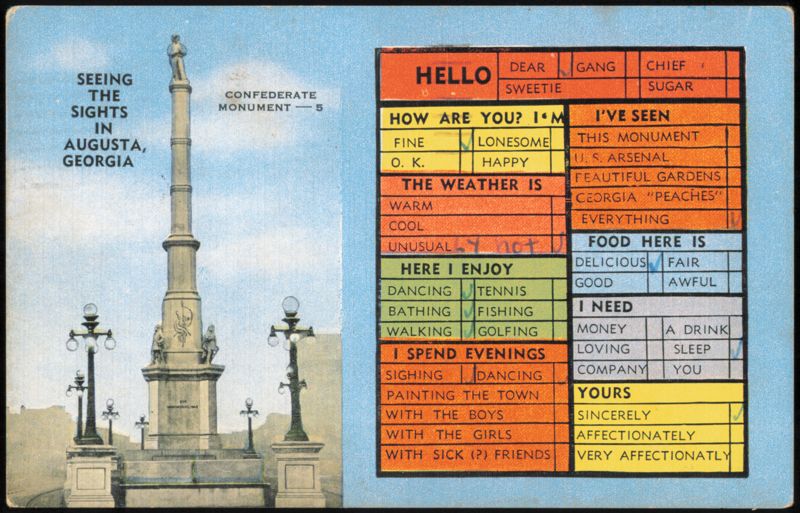 Confederate Monument and Novelty Check-Off Message Augusta Georgia