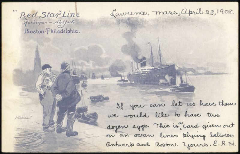 Red Star Line Ocean Liner with Message Requesting Eggs
