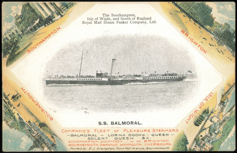 S.S. Balmoral & Royal Mail Steam Packet Co. Pleasure Fleet Southampton England
