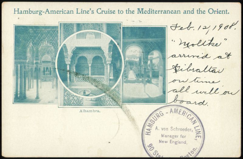 Hamburg-American Line Cruise, Alhambra, SS Moltke Arrival