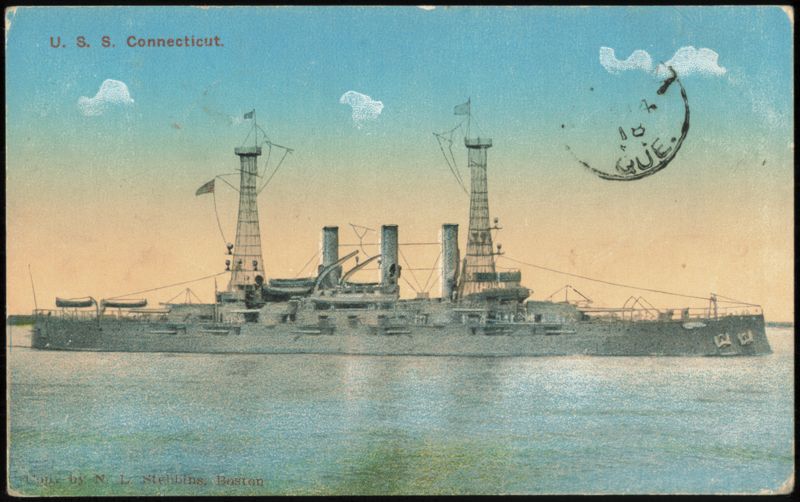 U.S.S. Connecticut Battleship with 1911 French Message