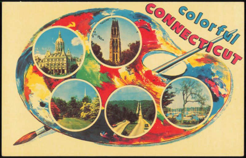 Colorful Connecticut Artist Palette with State Landmarks