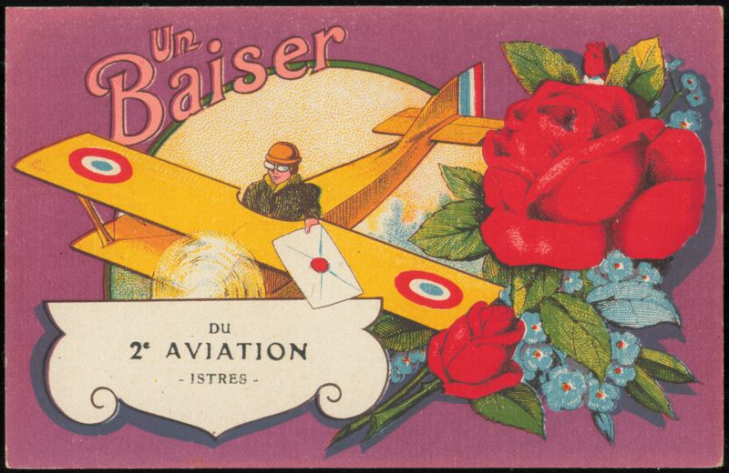 Un Baiser Pilot in Yellow Biplane with Roses, Istres France