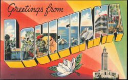 Large Letter Greetings from Louisiana with State Capitol Postcard