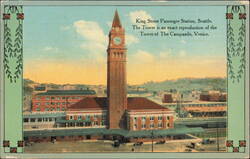 King Street Passenger Station & Campanile Style Tower Postcard