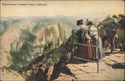 Tourists at The Fissures Overlooking Yosemite Valley Postcard