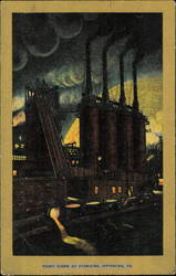 Night Scene at Furnaces with Molten Metal Pouring Postcard