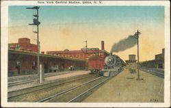 New York Central Station with Steam Locomotive Postcard