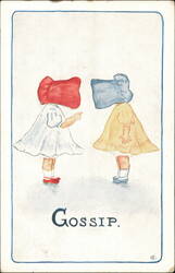 "Gossip" Sunbonnet Girls Illustration by C. Souhami Postcard
