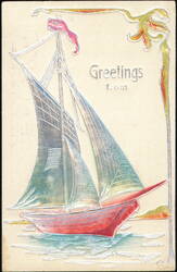 Embossed Sailboat with Silver Accents Greetings from Postcard