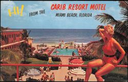 Carib Resort Motel Pool and Ocean View at 189th St. Postcard
