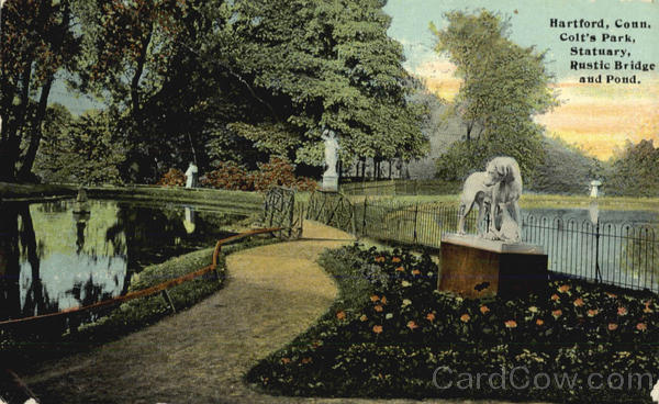 Statuary, Rustic Bridge and Pond, Colt's Park Hartford Connecticut