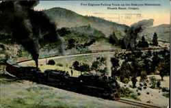 Five Engines Pulling Train Up The Siskiyou Mountain Postcard
