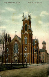 First M. E. Church Galesburg, IL Postcard Postcard