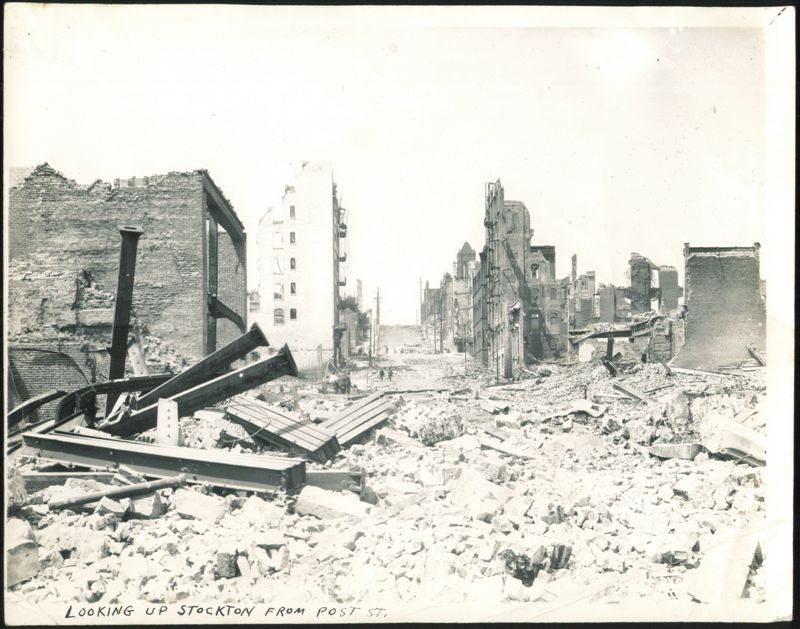 1906 Looking Up Stockton Street from Post after Earthquake San Francisco California